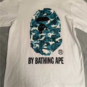 Bape White Tee with Blue Camo Design